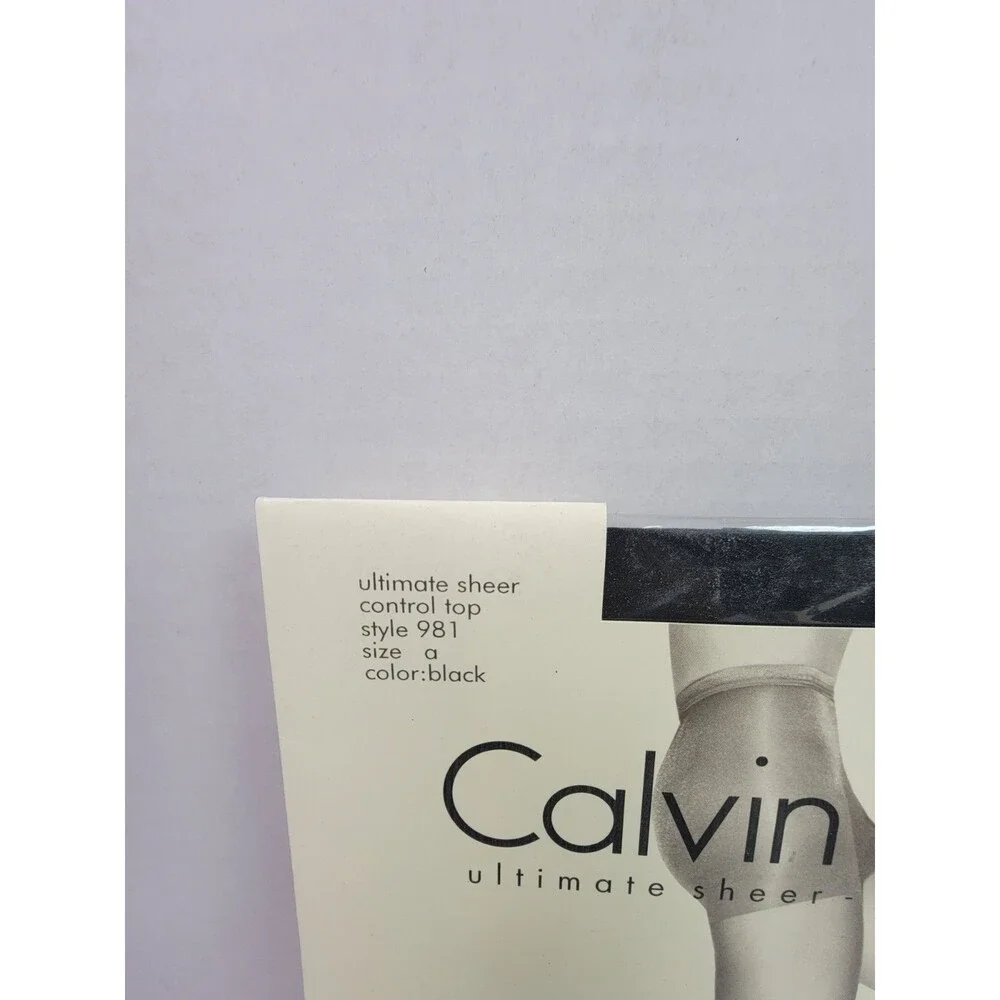 Vintage Calvin Klein Ultimate Sheer Control Top Pantyhose Size A Black Style 981